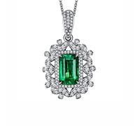 Delicate Necklaces for Women, Flower with 1.5ct Lad Created Emerald 18K Gold/925 Sterling Silver Pendant Necklaces for Girls, Gift for Mother's Day/Valentine's Day