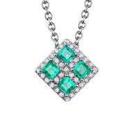 Delicate Necklaces for Women, Square with 0.64cttw Lad Created Emerald 18K Gold/925 Sterling Silver Pendant Necklaces for Girls, Gift for Mother's Day/Valentine's Day, White Gold