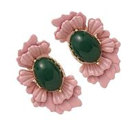 Delicate Oval Glass Bead Earrings Comfortable Silver Posts Vintage Floral Jewelry Statement Pieces for Women Wear Flower Petal Earrings