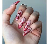 Delicate Oval Nails With Decorative Flowers And Gold Borders Press On Nails Great For Celebrating National Holidays French Press On Nail