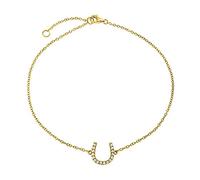 Delicate Pave CZ Accent Equestrian Horseshoe Anklet Lucky Charm Anklet Bracelet Western Jewelry For Women Teen Gold Plated .925 Sterling Silver 9-10 Inch