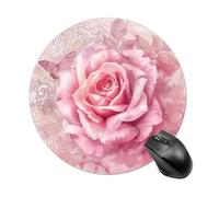 Delicate Peach Butterfly Round Mouse Pad, Non-Slip Rubber Base Waterproof Washable, Computer Mouse Mat for Office Gaming Studying, Premium-Textured Durable Portable Circle Mousepad for Desktop PC Note