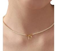 Delicate Pearls Accent Bowknot Design Necklace Sophisticated Gold Or Silver Finish Evening Party Clavicle Chain Jewelry Luxury Wedding Jewelry For Women