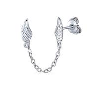 Delicate Petite Spiritual Protector Guardian Angel Wing Feather Stud Earrings with Chain Double Piercing Cartilage Helix Ear Lobe For Women Teen .925 Sterling Silver