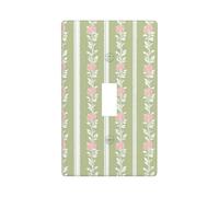 Delicate Pink Rose and Leaf Motif On Stripe Light Switch Cover Decorative Single Toggle 1 Gang Wall Plate for Kitchen Farmhouse Bedroom Bathroom Art Decor
