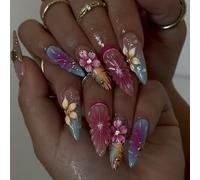 Delicate Presses on Nails Set with Blushes Gradient and Golden Detail for Special Occasions ABS False Nails with Gold Beads