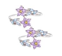 Delicate Purple Diamonds Flower Rings, Crystal Flower Open Rings, Adjustable Fashion Jewelry Gift for Women (2 pcs)