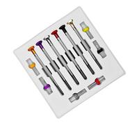 Delicate Repair Screwdriver Set for Small Screw Work, 6 Piece Watch Service Tools, Slot Tips, Rotating Caps, Separated Tray Storage Eyeglass Screwdriver