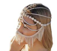 Delicate Rhinestones Tassels Veil Headpiece Masquerade Party Dance Costume Hair Accessories For Fashion Women Rhinestones Embellished Chain Face Jewelry