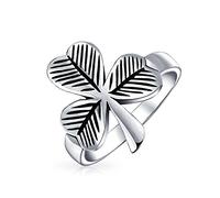 Delicate Saint Patrick's Good Luck Celtic Irish Trinity Shamrock Clover Ring Split Band For Women Teens Antiqued Oxidized .925 Sterling Silver