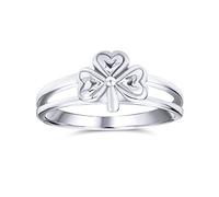 Delicate Saint Patrick's Good Luck Celtic Irish Trinity Shamrock Clover Ring Split Band For Women Teens Antiqued Oxidized .925 Sterling Silver