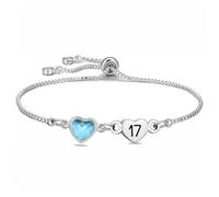 Delicate Silver Link Chain with Crystal Birthday Bracelet Gift For Daughter Mum Sisters Friends Lover Reminder Jewellery for Age 7th to 100th (17th)