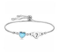 Delicate Silver Link Chain with Crystal Birthday Bracelet Gift For Daughter Mum Sisters Friends Lover Reminder Jewellery for Age 7th to 100th (7th)