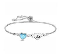 Delicate Silver Link Chain with Crystal Birthday Bracelet Gift For Daughter Mum Sisters Friends Lover Reminder Jewellery for Age 7th to 100th (35th)
