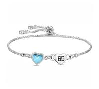 Delicate Silver Link Chain with Crystal Birthday Bracelet Gift For Daughter Mum Sisters Friends Lover Reminder Jewellery for Age 7th to 100th (65th)