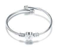 Delicate Silver Love Heart 26 Initial Letter Alphabet A-Z Cuff Bracelet Open Bangle Adjustable Jewellery Gift For Daughter Son Sisters Friends Mom Colleague Lover Birthday Christmas (B)