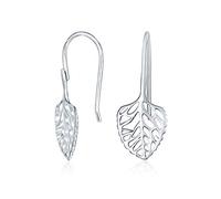 Delicate Small Filigree Polished Cutout Leaf Nature Feather Wire Threader Dangle Earrings Western Jewelry For Women Openwork .925 Sterling Silver