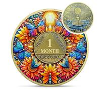 Delicate Sunflower 1 Month Sobriety Coin - One Day at A Time 30 Day AA Sobriety Chip - Recovery Butterfly NA AA Chips and Medallions - 1-40 Years Living Clean Alcoholics Anonymous Gifts for Men Women