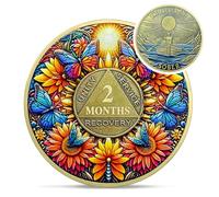 Delicate Sunflower 2 Month Sobriety Coin - One Day at A Time 60 Day AA Sobriety Chip - Recovery Butterfly NA AA Chips and Medallions - 1-40 Years Living Clean Alcoholics Anonymous Gifts for Men Women