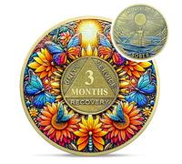 Delicate Sunflower 3 Month Sobriety Coin - One Day at A Time 90 Day AA Sobriety Chip - Recovery Butterfly NA AA Chips and Medallions - 1-40 Years Living Clean Alcoholics Anonymous Gifts for Men Women
