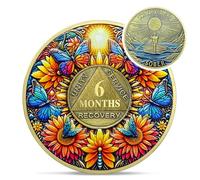 Delicate Sunflower 6 Month Sobriety Coin - One Day at A Time 180 Day AA Sobriety Chip - Recovery Butterfly NA AA Chips and Medallions - 1-40 Years Living Clean Alcoholics Anonymous Gifts for Men Women