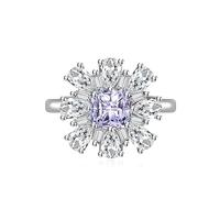 Delicate Sunflower Cubic Zirconia Wedding Ring Square Cut Simulated Diamond Engagement Band for Women 925 Silver Pink Ruby Topaz Sapphire Anniversary Eternal Promise Open Adjustable Ring（Green)