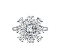Delicate Sunflower Cubic Zirconia Wedding Ring Square Cut Simulated Diamond Engagement Band for Women 925 Silver Pink Ruby Topaz Sapphire Anniversary Eternal Promise Open Adjustable Ring(Green)
