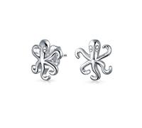 Delicate Tiny Nautical Vacation Honeymoon Ocean Marine Life Sea Creature Squid Octopus Stud Earrings For Women Teen .925 Sterling Silver