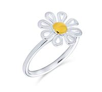 Delicate Tiny Two Tone Flower Daisy Ring For Teen For Women Thin 1MM Band Gold Plated .925 Sterling Silver