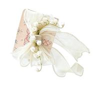 Delicate Tulle Bow Hairpin Featuring 3D Flowers, apricot, D | Pearl Beaded Trim with Secure Metal Clasp, Soft Mesh Tail and Airy Tulle for Special Occasions for Women Girls