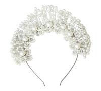 Delicate Wedding Headpiece Pearls Headband with Artificial Pearls and Sparkling Crystals Flexible Metal Hair Jewelry Comfortable Hairband