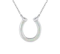 Delicate White Created Opal Equestrian Good Luck Charm Horseshoe Necklace Pendant Western Jewelry For Women Teens Graduation Gift .925 Sterling Silver