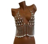 Delicate Women's Body Chain With Tassels Unique Backless Pearls Drop Fringe Body Chain Necklace For Party Attire Elegant Hollow Designs