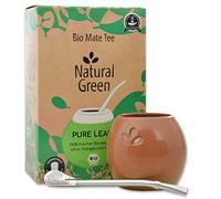 DELICATINO Mate Set Natural Green Pure Leaf Ceramic (Pure Leaf 500 g + Mate Cup Pardo + Bombilla Cuchara)