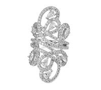 Delicin Jewelry Vintage Style Rhodium Plated Cubic Zirconia Full Finger Armor Statement Ring