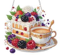 Delicious Berries Coffee Diamond Painting Ornaments for Adults with Chain, Cake Dessert, Special Shaped Diamond Art Hanging Kits for Beginners Kids, Diamond Crystal Gem Arts Crafts for Home Wall Decor
