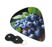 Delicious blueberries Guitar Picks 6 Pcs, 0.96mm Thickness Celluloid Plectrum with Leather Picks Holder, Personalized Guitar Pick for Bass Electric Acoustic Guitars Lovers Gift