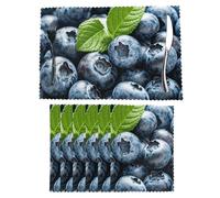 Delicious Blueberries Placemats Set of 6, Heat Resistant Non-Slip Place Mats,Washable Vinyl Place Mats for Kitchen Table Indoor/Outdoor Placemat Wipeable Dining Table Mat 12" x 18"