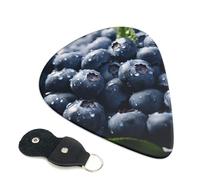 Delicious Blueberry Guitar Picks 6 Pcs, 0.71mm Thickness Celluloid Plectrum with Leather Picks Holder, Personalized Guitar Pick for Bass Electric Acoustic Guitars Lovers Gift