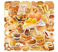Delicious Bread Stickers 50pcs Dessert Cake Stickers for Scrapbook Decoration Aesthetic Bread Stickers for Water Bottle Vinyl Waterproof Stickers for Laptop Cup Scrapbook Party Supplies (Bread)