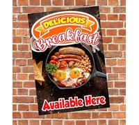 Delicious Breakfast Availble Here Pub, Club, Cafe, Restuarant Advertising Sign Self Adhesive Sticker A3 size 420mm x 297mm