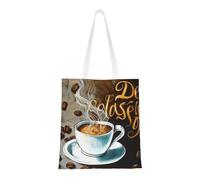 Delicious Coffee Print Canvas Tote Shopping Bag Reusable Foldable Grocery Bags Shoulder Bag for Travel, Beach, Gym, Work, School