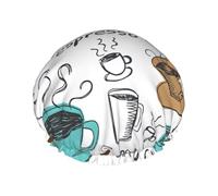 Delicious Coffee Print Lightweight Shower Cap for Women and Men Reusable hat Soft hat and Bath Hair Cap