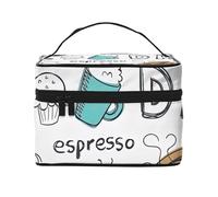 Delicious Coffee Print Portable Travel Versatile Zipper Makeup Case for Large Capacity Polyester Makeup Bag, Black, One Size, Black/White, One Size