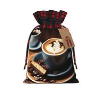 Delicious Coffee Printed Reusable Gift Bags - Christmas Drawstring Pouches for Xmas, Birthday, Wedding, Holidays
