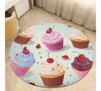 Delicious Cupcakes Area Rug Washable Circle Carpet Non-Slip Round Floor Rug Small Low Pile Waterproof Print Door Mat Pad Decor for Bedroom Living Room Bathroom Kitchen 80 * 80cm