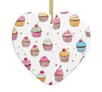 (Delicious Cupcakes) Christmas Tree Ceramic Hanging Heart Bauble Ornaments Festive Xmas Pendant Decorations For Party Home Decor