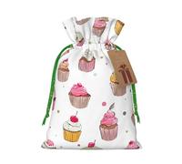 (Delicious Cupcakes) Drawstring Gift Bags for Birthday Party Christmas Reusable Holiday Wrap Bags Medium Size