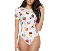 Delicious Cupcakes Onesie For Women Basic Adult Bodysuit Pajamas Solid Color Romper For Sleepwear