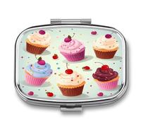 Delicious Cupcakes Pill Box Medicine Pill Organizer Small Pill Case Travel Pill Container Portable Pill Case for Pocket 2 Compartment Pill Holder Pill Boxes for Travel